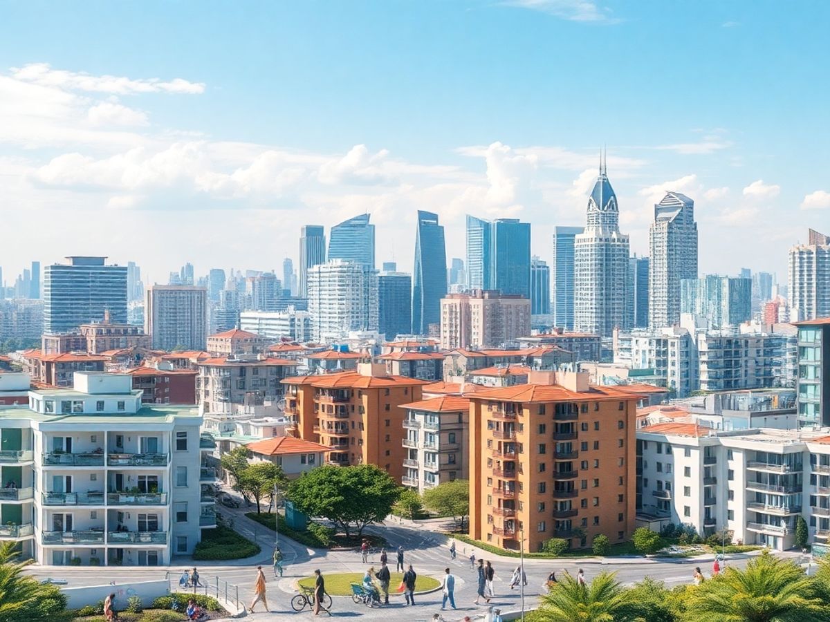 Oraș modern cu clădiri impresionante și potențial imobiliar.