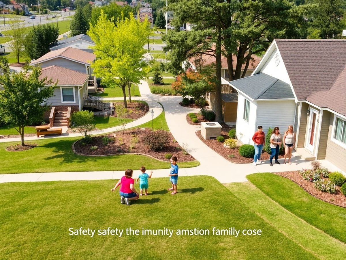 Cartier sigur pentru familii, cu case și parcuri verzi.