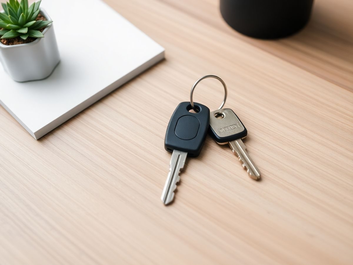 Cheie modernă de apartament pe o masă de lemn.