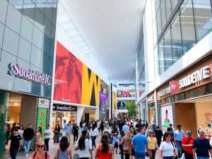 Cartier modern cu arhitectură elegantă și cumpărători activi.