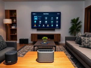 O cameră modernă cu dispozitive inteligente integrate.