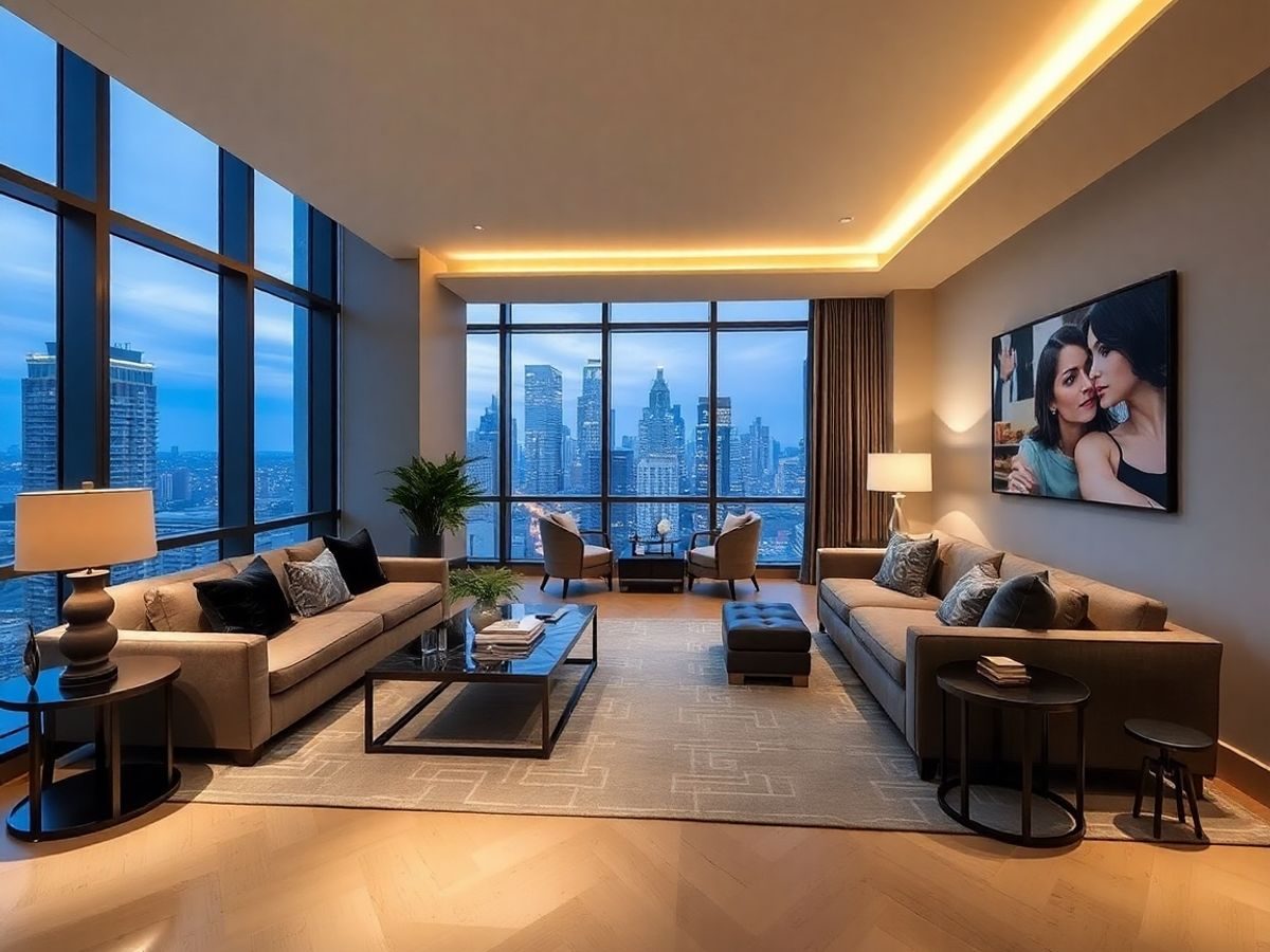 Interior elegant al apartamentului de lux în oraș.