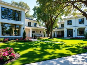 Case moderne de lux, cu grădini verzi.